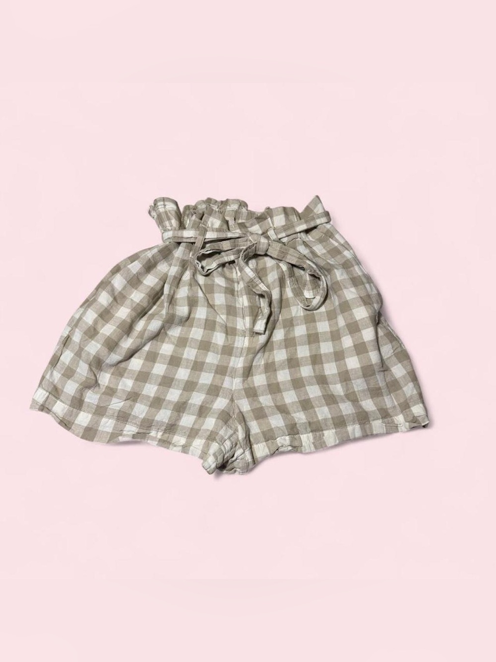 a new day Beige and White Gingham Paperbag Waist Shorts
